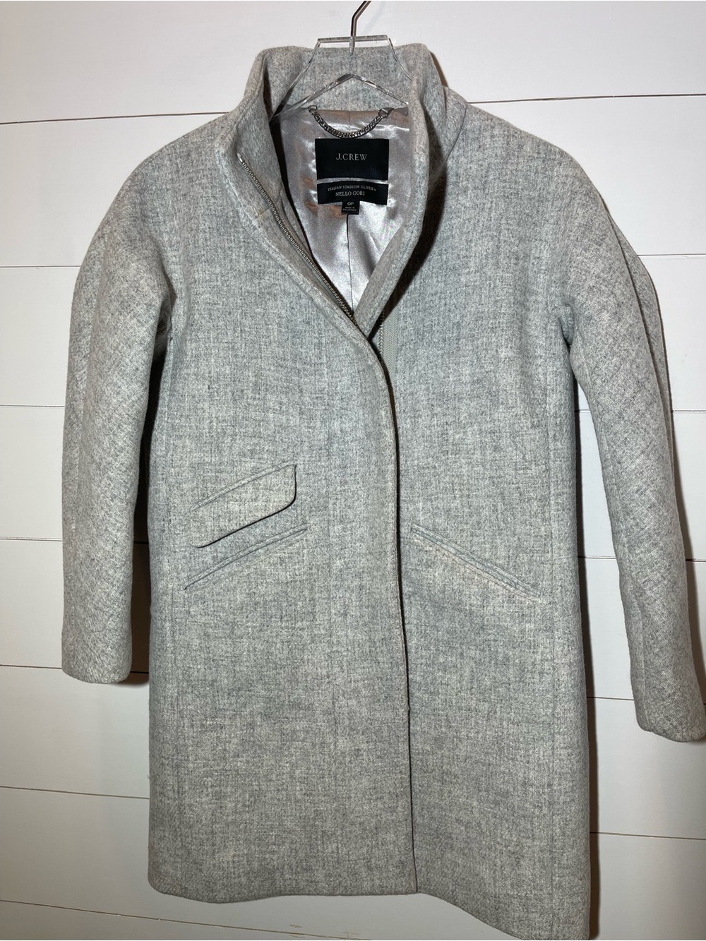 J. Crew Heather Gray Nello Gori Stadium Cloth Wool Long Wmns Coat Size 0P XS